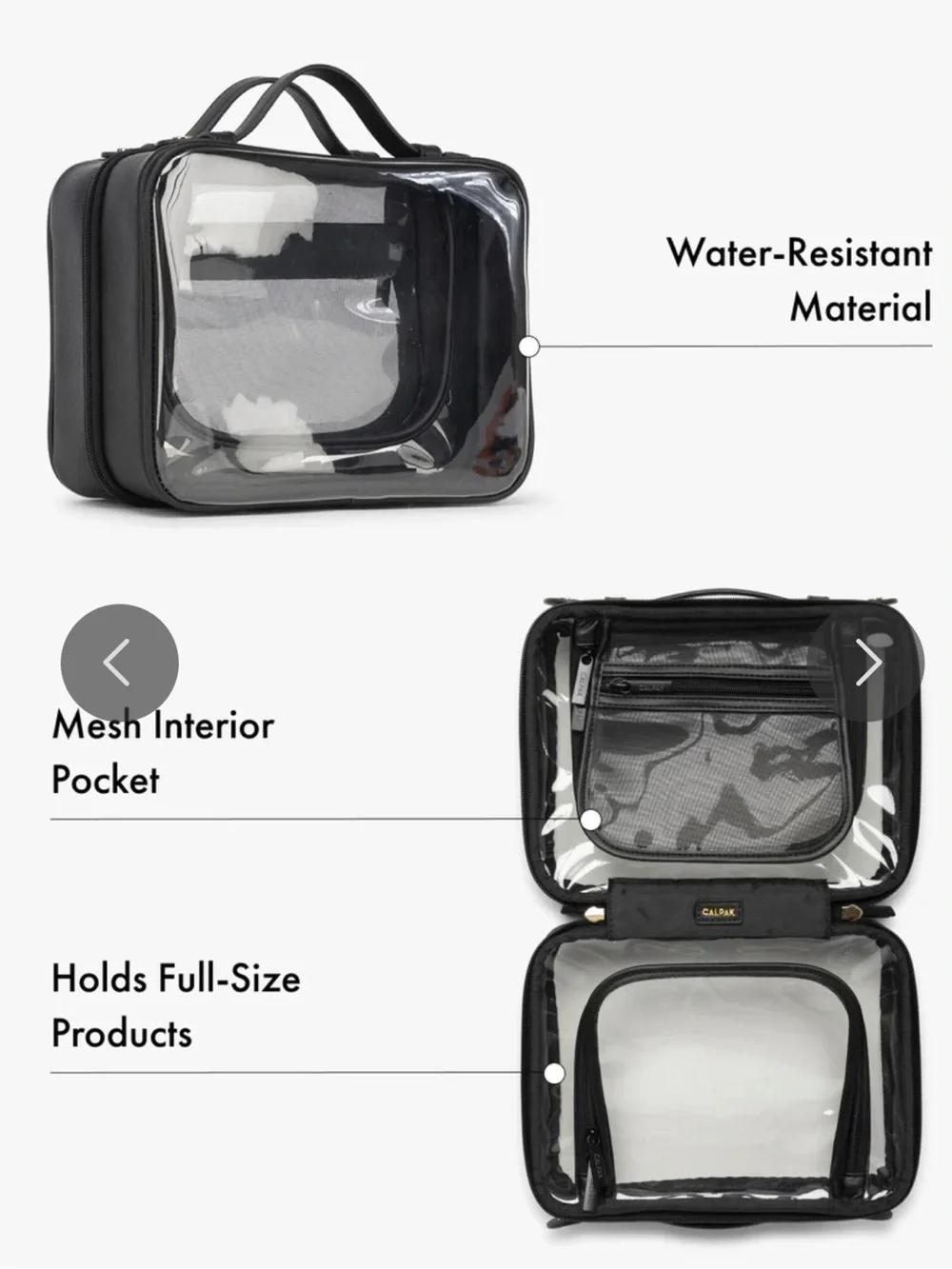 Calpak Medium Black Clear Travel Makeup Case